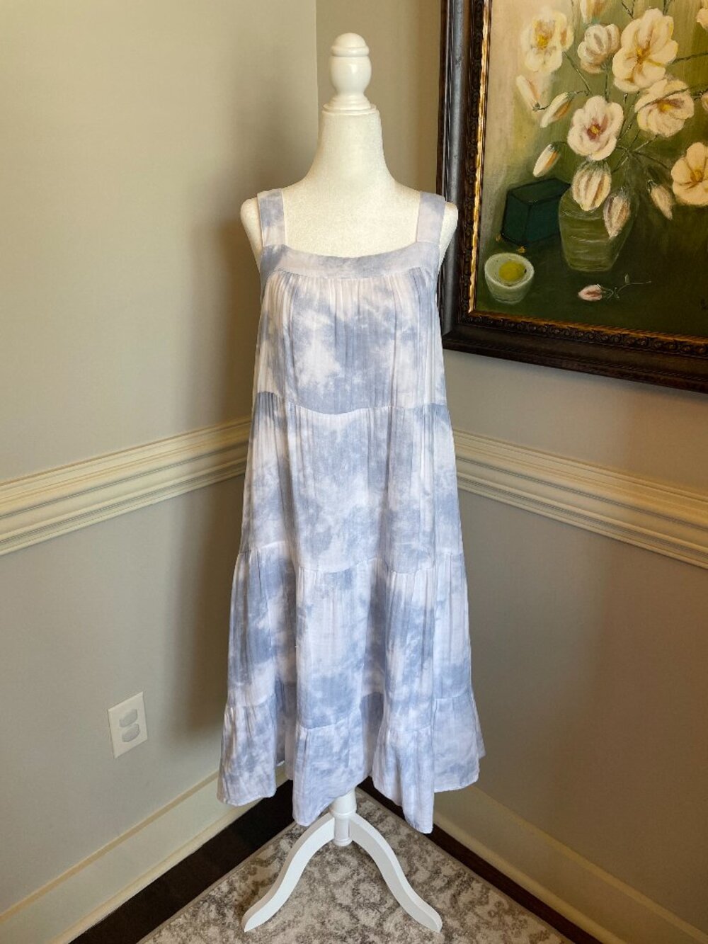 Rails Amaya Cascade Light Blue and White Tie Dye Midi Dress Size S